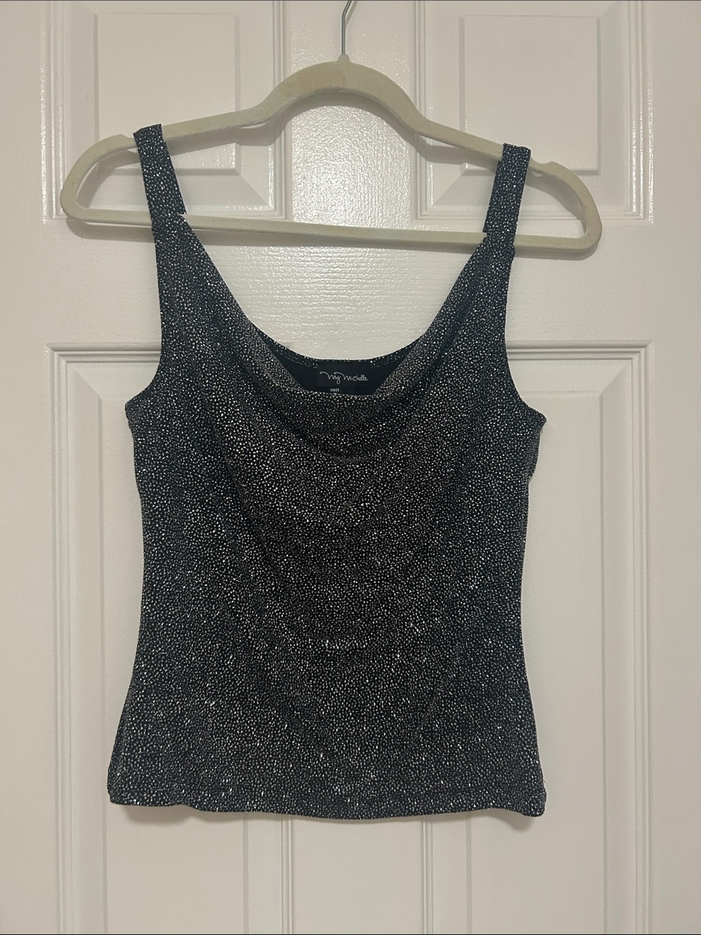 My Michelle Black Metallic Sparkle Cowl Neck Camisole